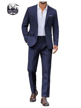 Men's 2 Piece Suit Set Classic Fit Two Button Blazer and Pants